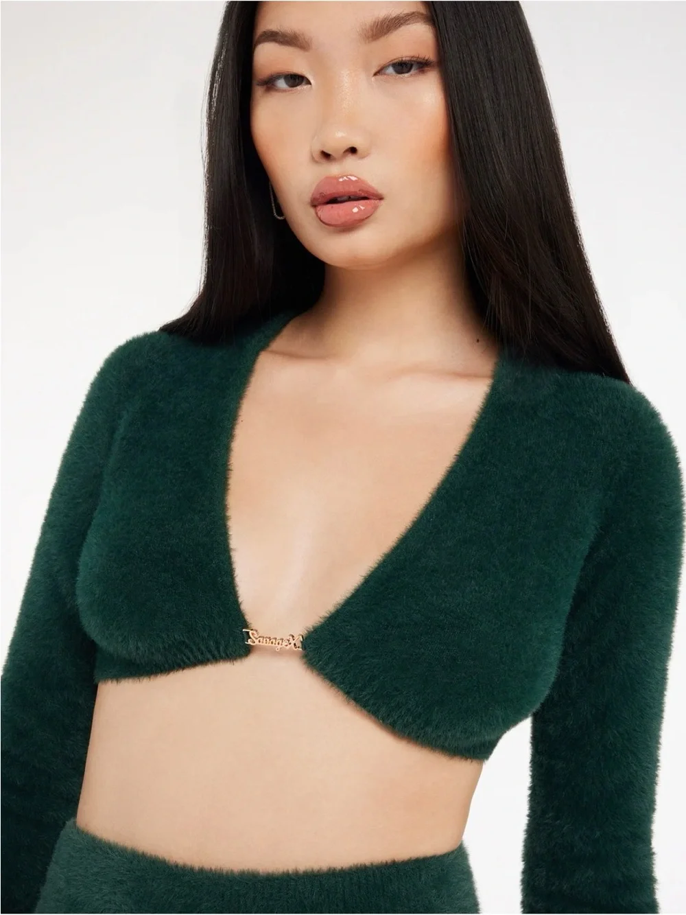 SAVAGE X FENTY FLUFF IT UP PJ CROP TOP GREEN XS